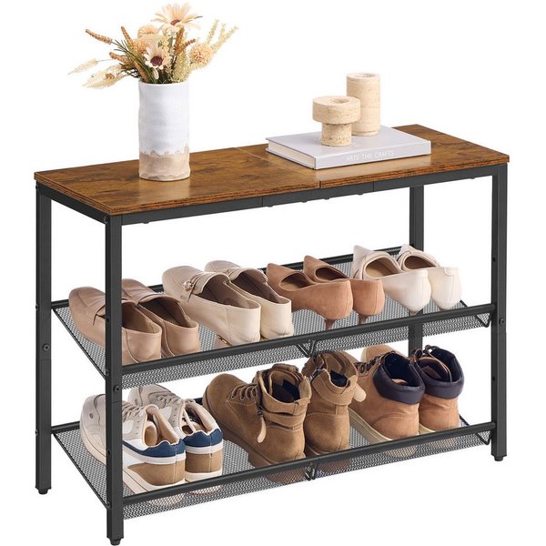 VASAGLE Schuhregal Schuhschrank offen, Schuhablage, für Taschen, Eingangsbereich, Flur, 3 Ebenen, verstellbare Gitterablagen, Industrie-Stil, 28 x 75 x 53 cm