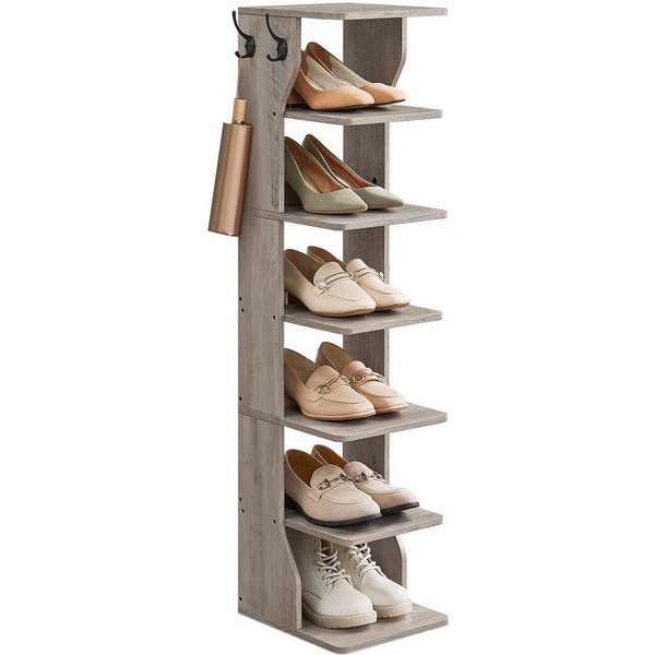VASAGLE Schuhregal Standregal, platzsparend, für Eingangsbereich, Ecke, Schuhablage, schmal, mit 7 Ebenen, 30 x 26,4 x 110,4 cm