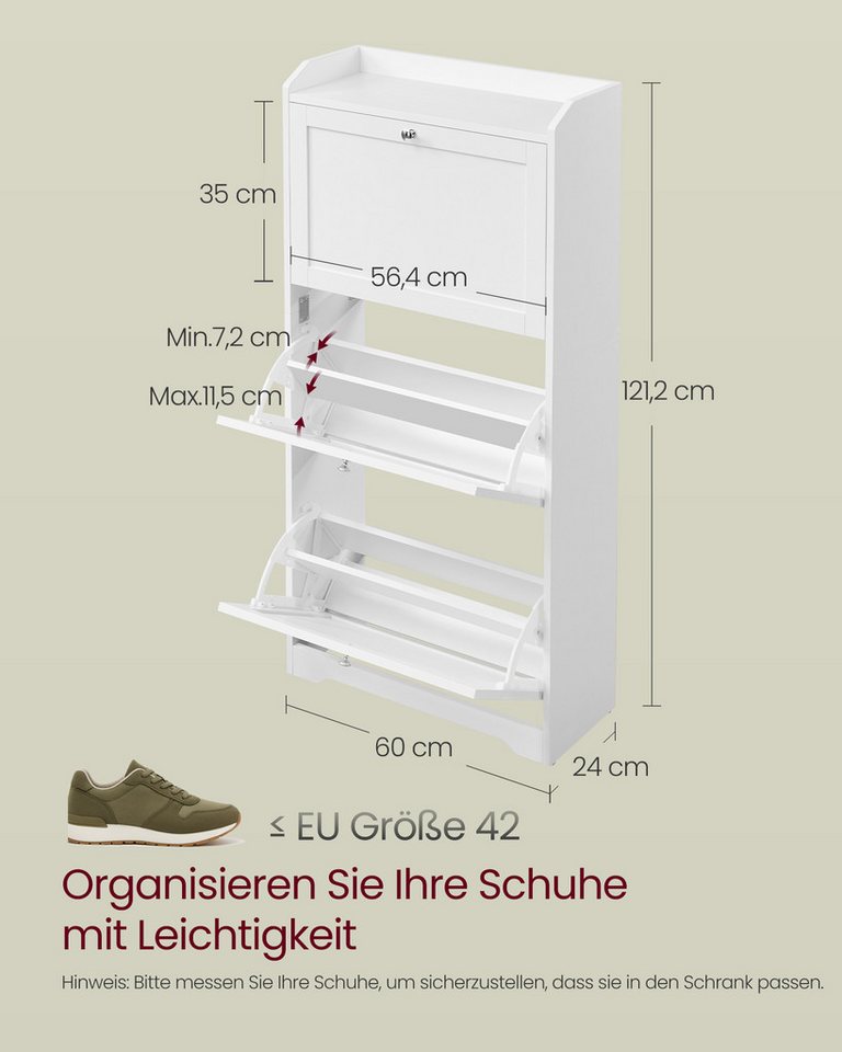 VASAGLE Schuhschrank 3 Klappen, Schuhkipper, Schuhaufbewahrung, erhöhte Kanten, für Flur Trennwand verstellbar, für bis zu 12-20 Paar Schuhe – Bild 5 von 5