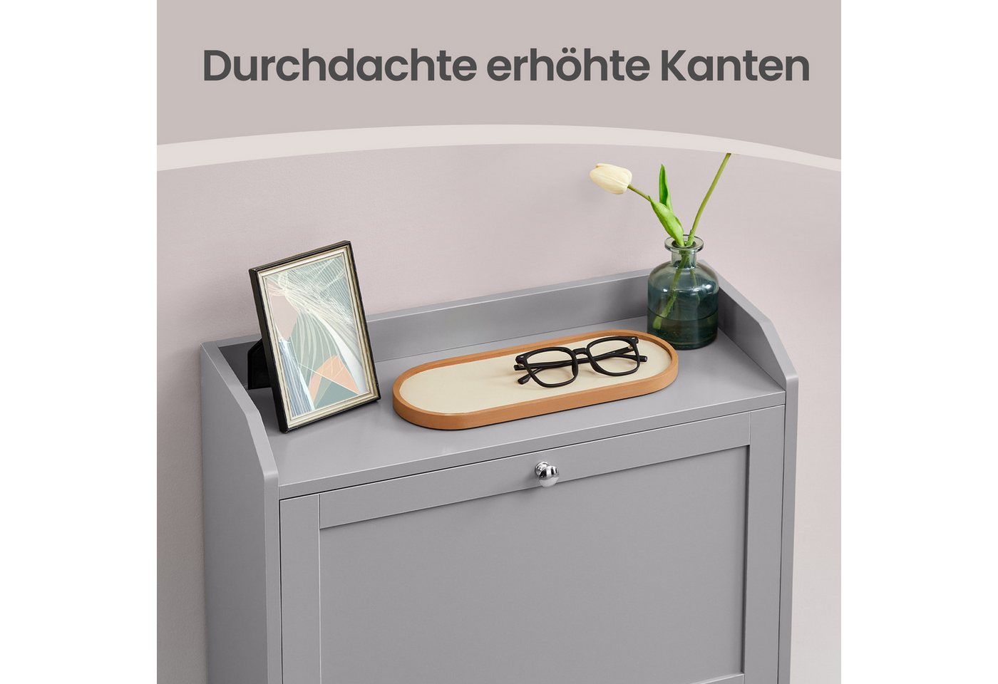 VASAGLE Schuhschrank 3 Klappen, Schuhkipper, Schuhaufbewahrung, erhöhte Kanten, für Flur Trennwand verstellbar, für bis zu 12-20 Paar Schuhe – Bild 5 von 5
