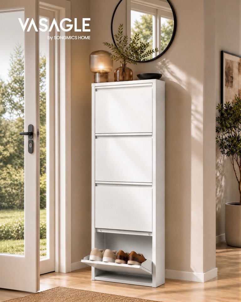 VASAGLE Schuhschrank Schmaler Schuhkipper Metall, 4 Klappen, für Flur 15,5 cm tief, für EU-Schuhgröße 45 – Bild 3 von 5