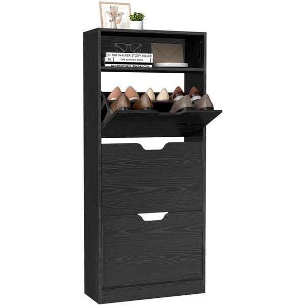 VASAGLE Schuhschrank Schuhkipper, 2 oder 3 Klappen, Trennwände verstellbar 60 x 24 x 139 cm, Schuhaufbewahrung, offenes Fach, Trennwand