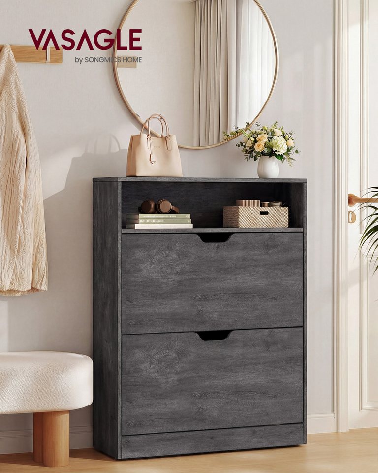 VASAGLE Schuhschrank Schuhkipper, 2 oder 3 Klappen, Trennwände verstellbar 24 x 80 x 102 cm, Schuhaufbewahrung, offenes Fach, Trennwand – Bild 2 von 5