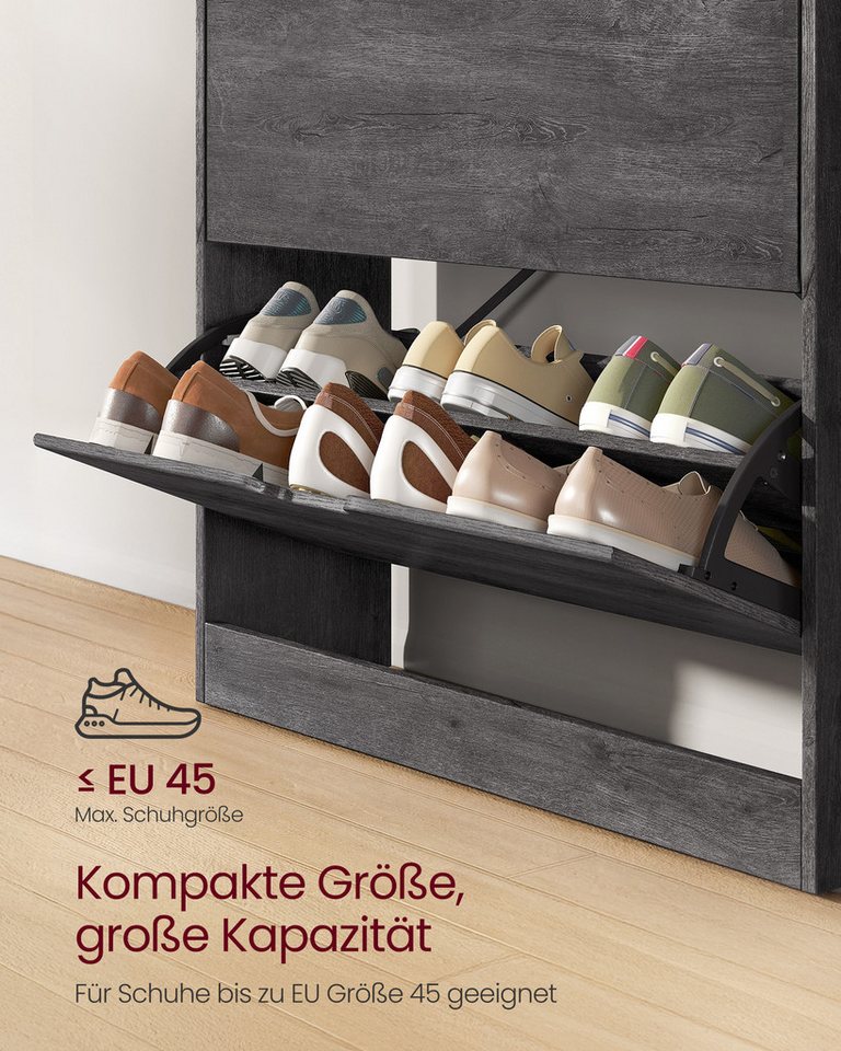 VASAGLE Schuhschrank Schuhkipper, 2 oder 3 Klappen, Trennwände verstellbar 24 x 80 x 102 cm, Schuhaufbewahrung, offenes Fach, Trennwand – Bild 4 von 5