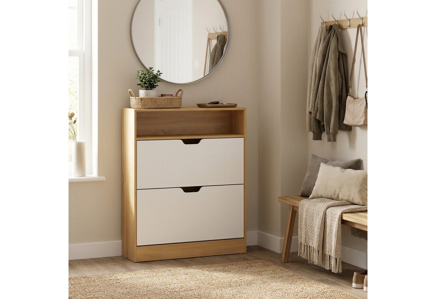 VASAGLE Schuhschrank Schuhkipper, 2 oder 3 Klappen, Trennwände verstellbar 24 x 80 x 102 cm, Schuhaufbewahrung, offenes Fach, Trennwand – Bild 2 von 5
