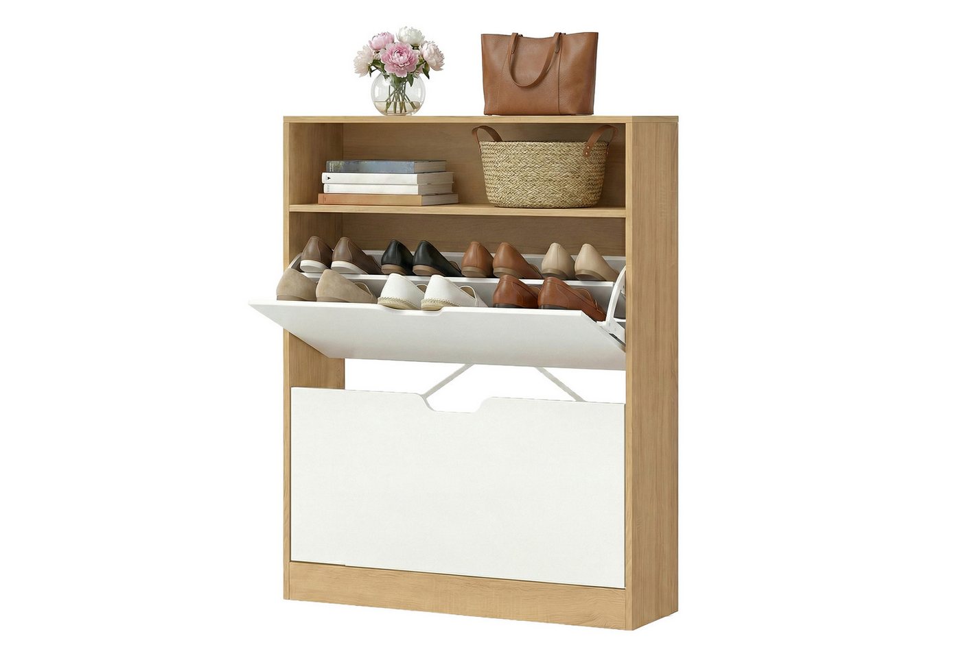 VASAGLE Schuhschrank Schuhkipper, 2 oder 3 Klappen, Trennwände verstellbar 24 x 80 x 102 cm, Schuhaufbewahrung, offenes Fach, Trennwand – Bild 3 von 5