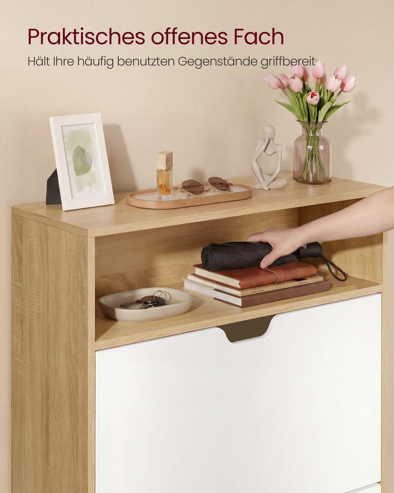 VASAGLE Schuhschrank Schuhkipper, 2 oder 3 Klappen, Trennwände verstellbar 24 x 80 x 102 cm, Schuhaufbewahrung, offenes Fach, Trennwand – Bild 4 von 5