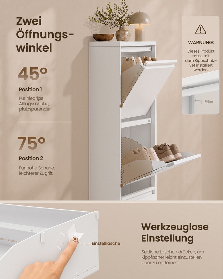 VASAGLE Schuhschrank Schuhkipper schmal, 3 Klappen, Metall, für Flur 15,5 cm tief, für EU-Schuhgröße bis 45 – Bild 5 von 5