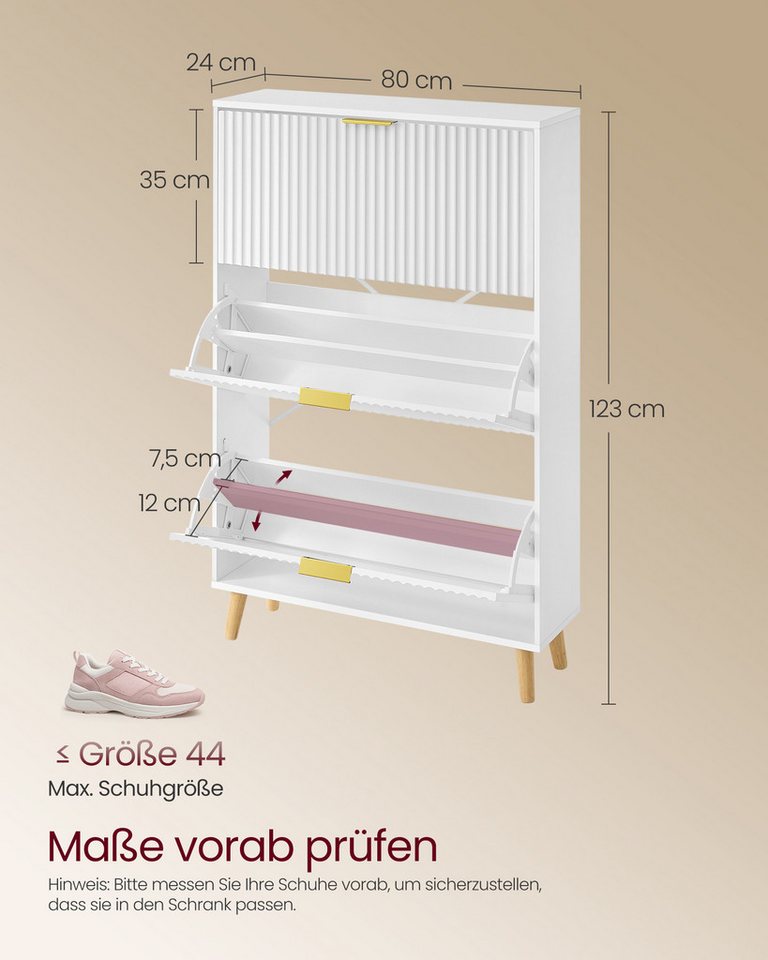 VASAGLE Schuhschrank Schuhkipper schmal, Schuhregal für Eingangsbereich, geriffelte Türen mit 3 Klappen, für 18-24 Paar Schuhe, 24 x 80 x 123 cm (T x B x H) – Bild 5 von 5