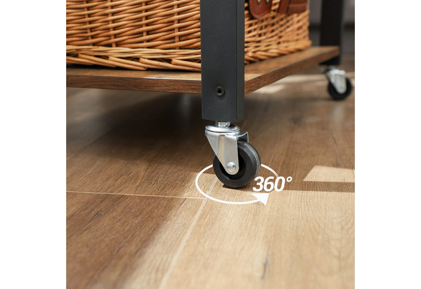 VASAGLE Servierwagen Küchenregal auf Rollen, mit 3 Ebenen, Mikrowellenregal mit 6 Haken, 60 x 40 x 89 cm, Küchenwagen für Mini-Backofen und Toaster – Bild 4 von 5