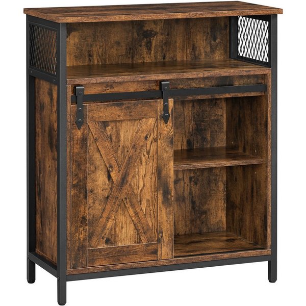 VASAGLE Sideboard Aufbewahrungsschrank mit Schiebetür, Küchenschrank, offenes Fach, 70 x 30 x 80 cm, verstellbare Ablage, Industriestil