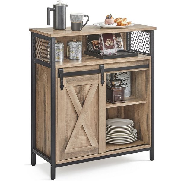VASAGLE Sideboard Aufbewahrungsschrank mit Schiebetür, Küchenschrank, offenes Fach, 70 x 30 x 80 cm, verstellbare Ablage, Industriestil