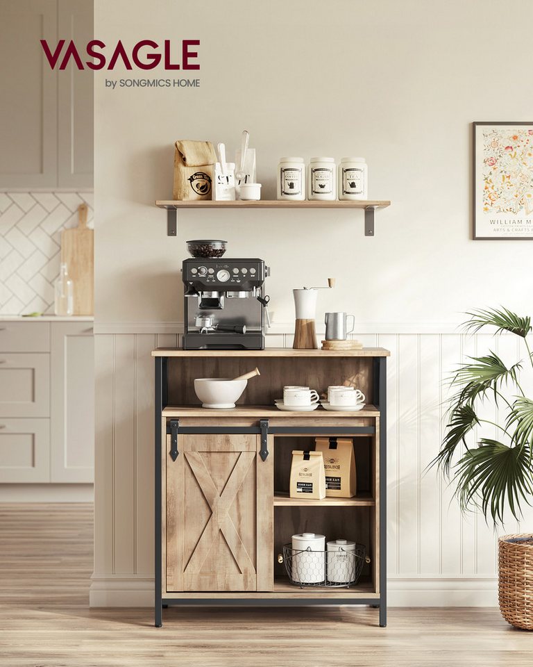 VASAGLE Sideboard Aufbewahrungsschrank mit Schiebetür, Küchenschrank, offenes Fach, 70 x 30 x 80 cm, verstellbare Ablage, Industriestil – Bild 2 von 5