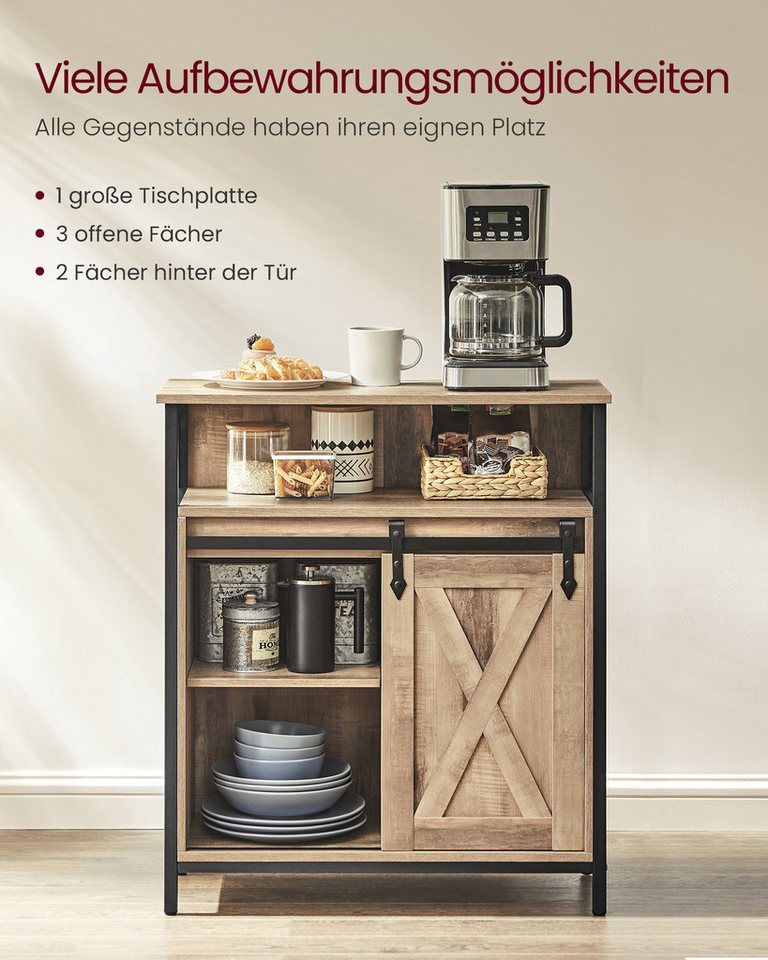 VASAGLE Sideboard Aufbewahrungsschrank mit Schiebetür, Küchenschrank, offenes Fach, 70 x 30 x 80 cm, verstellbare Ablage, Industriestil – Bild 3 von 5