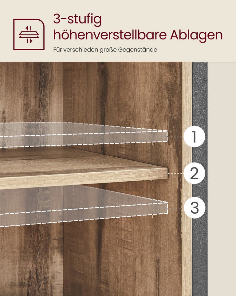 VASAGLE Sideboard Aufbewahrungsschrank mit Schiebetür, Küchenschrank, offenes Fach, 70 x 30 x 80 cm, verstellbare Ablage, Industriestil – Bild 4 von 5