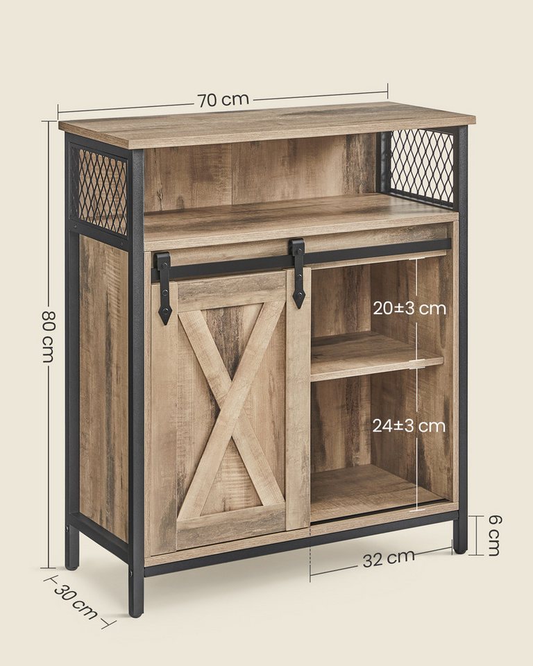VASAGLE Sideboard Aufbewahrungsschrank mit Schiebetür, Küchenschrank, offenes Fach, 70 x 30 x 80 cm, verstellbare Ablage, Industriestil – Bild 5 von 5