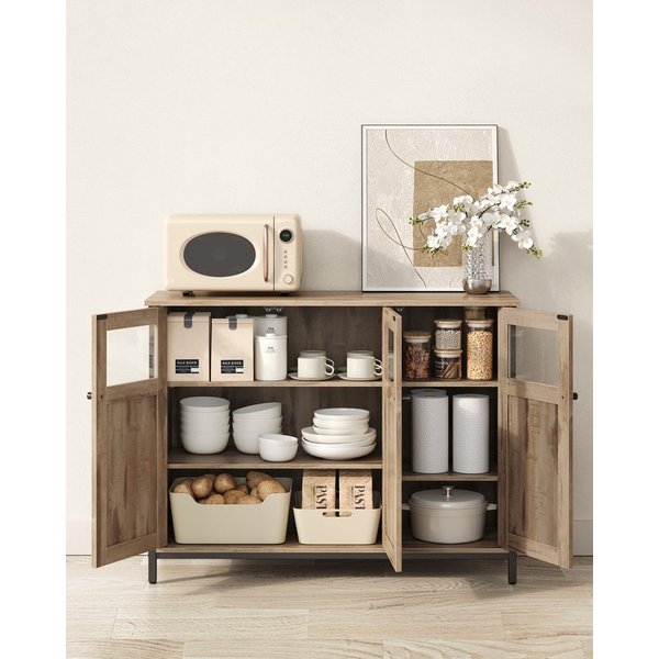 VASAGLE Sideboard Küchenschrank (Aufbewahrungsschrank, Stahlrahmen, Industrie, für Wohnzimmer, Küche, Esszimmer), für Wohnzimmer, Küche, Industriestil, mit Glas