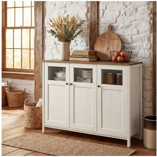 VASAGLE Sideboard Küchenschrank (Aufbewahrungsschrank, Stahlrahmen, Industrie, für Wohnzimmer, Küche, Esszimmer), für Wohnzimmer, Küche, Industriestil, mit Glas