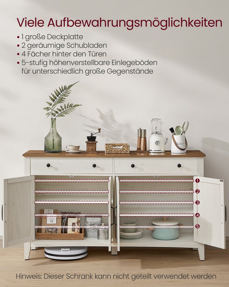 VASAGLE Sideboard Küchenschrank Sideboard verstellbare Ablage (Sideboard mit Schubladen, Aufbewahrungsschrank mit Türen, für Wohnzimmer Küche Esszimmer), 40 x 1 – Bild 4 von 5