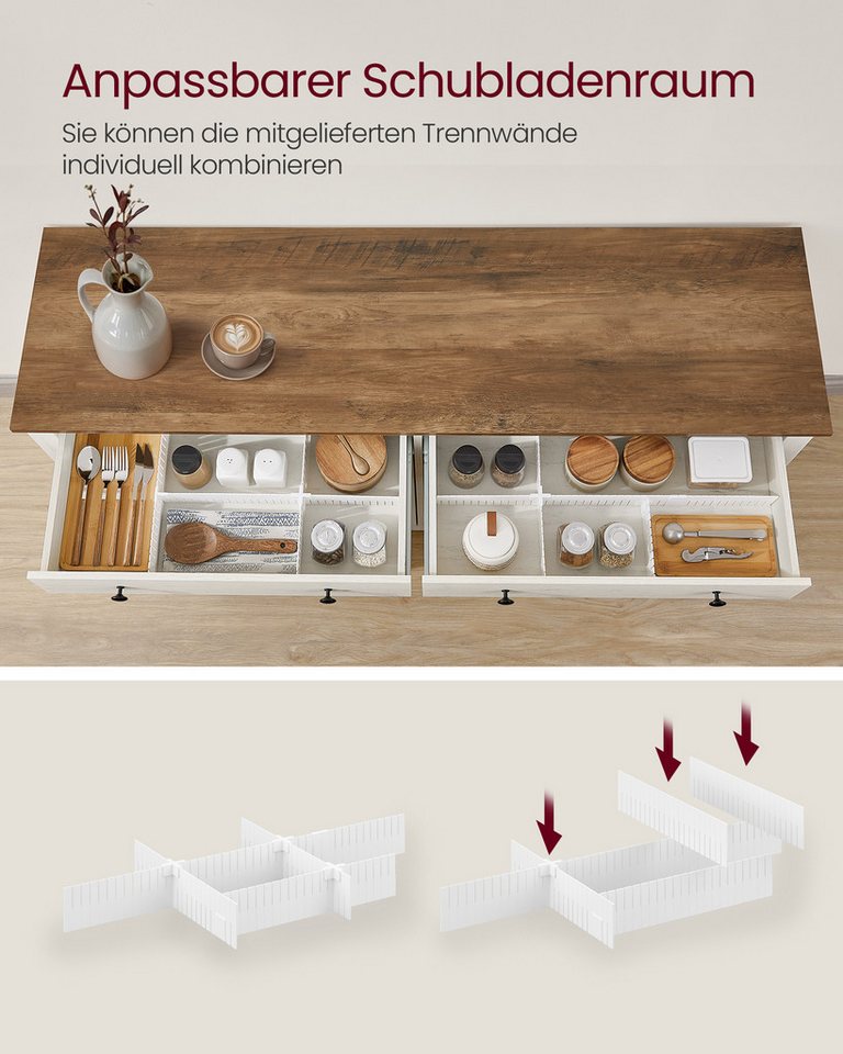 VASAGLE Sideboard Küchenschrank Sideboard verstellbare Ablage (Sideboard mit Schubladen, Aufbewahrungsschrank mit Türen, für Wohnzimmer Küche Esszimmer), 40 x 1 – Bild 5 von 5