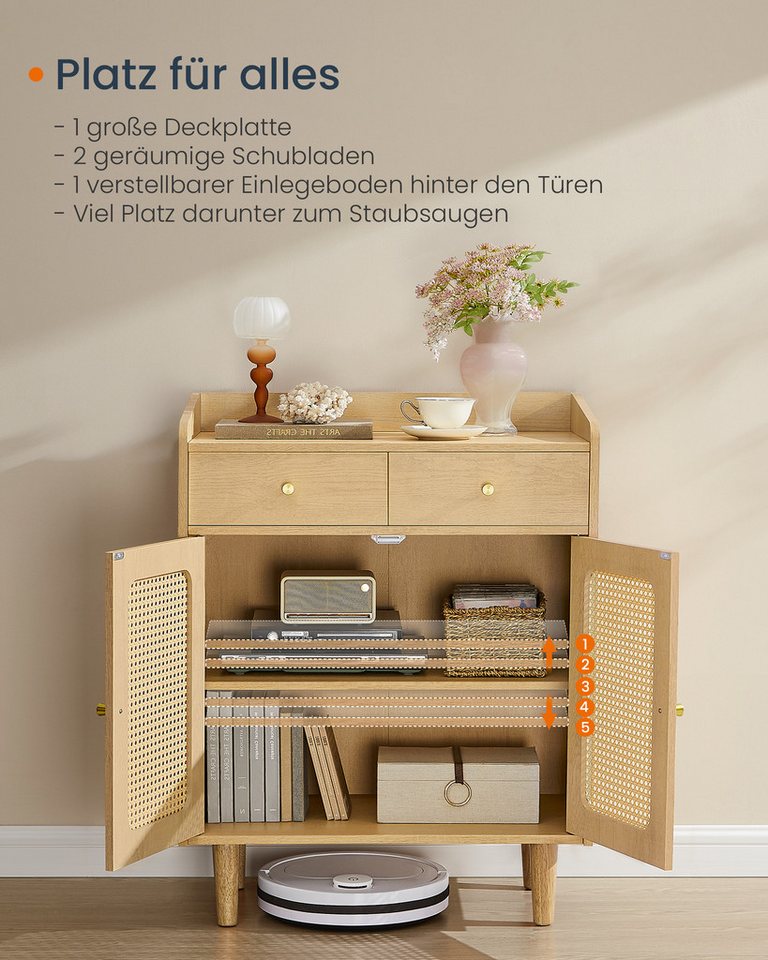 VASAGLE Sideboard Küchenschrank verstellbare Ablage (SONGMICS HOME BOHOVEN Kollektion, Küchenschrank mit Türen in Rattan-Optik, verstellbare Ablage), für Esszim – Bild 5 von 5