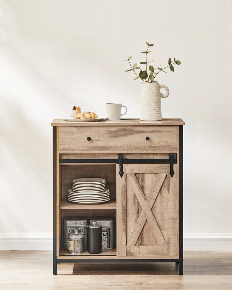 VASAGLE Sideboard Küchenschrank verstellbare Ablage, 30 x 70 x 80 cm, für Wohnzimmer, Landhausstil, mit Schiebetür – Bild 2 von 5