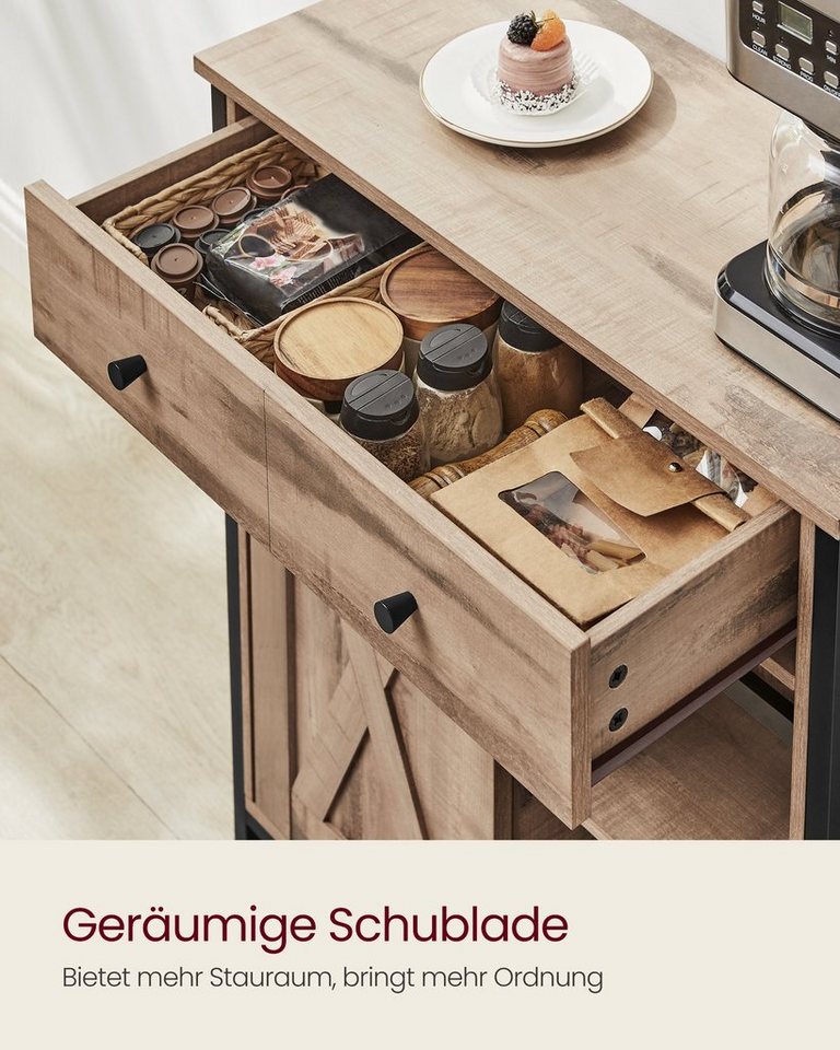 VASAGLE Sideboard Küchenschrank verstellbare Ablage, 30 x 70 x 80 cm, für Wohnzimmer, Landhausstil, mit Schiebetür – Bild 3 von 5