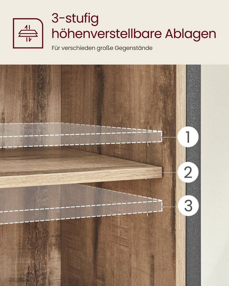 VASAGLE Sideboard Küchenschrank verstellbare Ablage, 30 x 70 x 80 cm, für Wohnzimmer, Landhausstil, mit Schiebetür – Bild 4 von 5