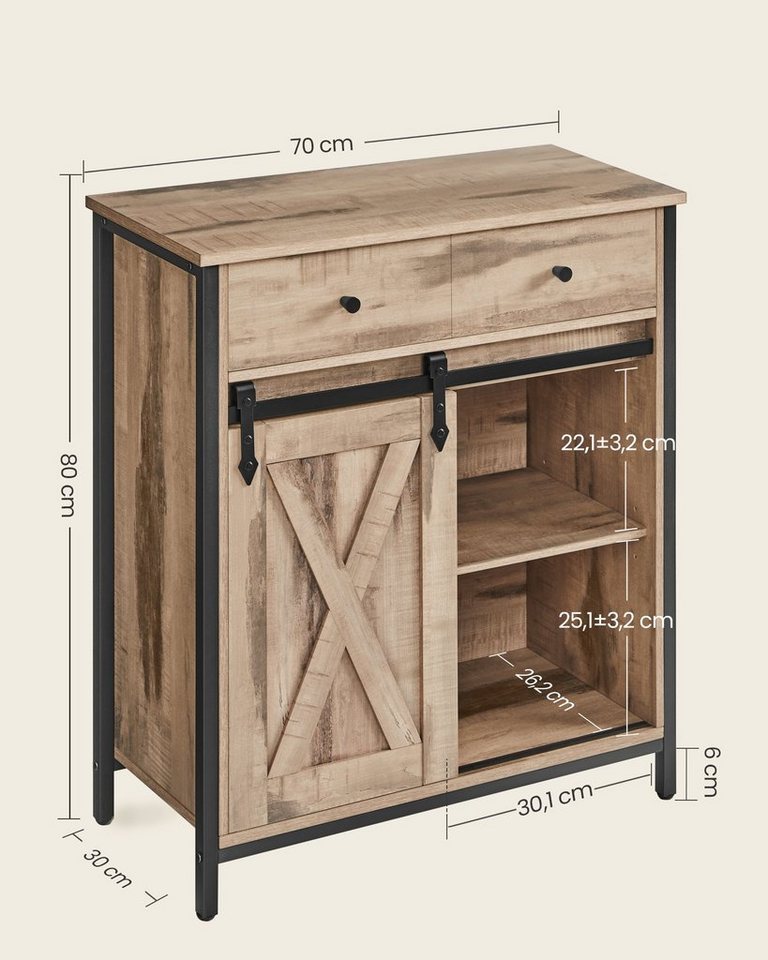 VASAGLE Sideboard Küchenschrank verstellbare Ablage, 30 x 70 x 80 cm, für Wohnzimmer, Landhausstil, mit Schiebetür – Bild 5 von 5