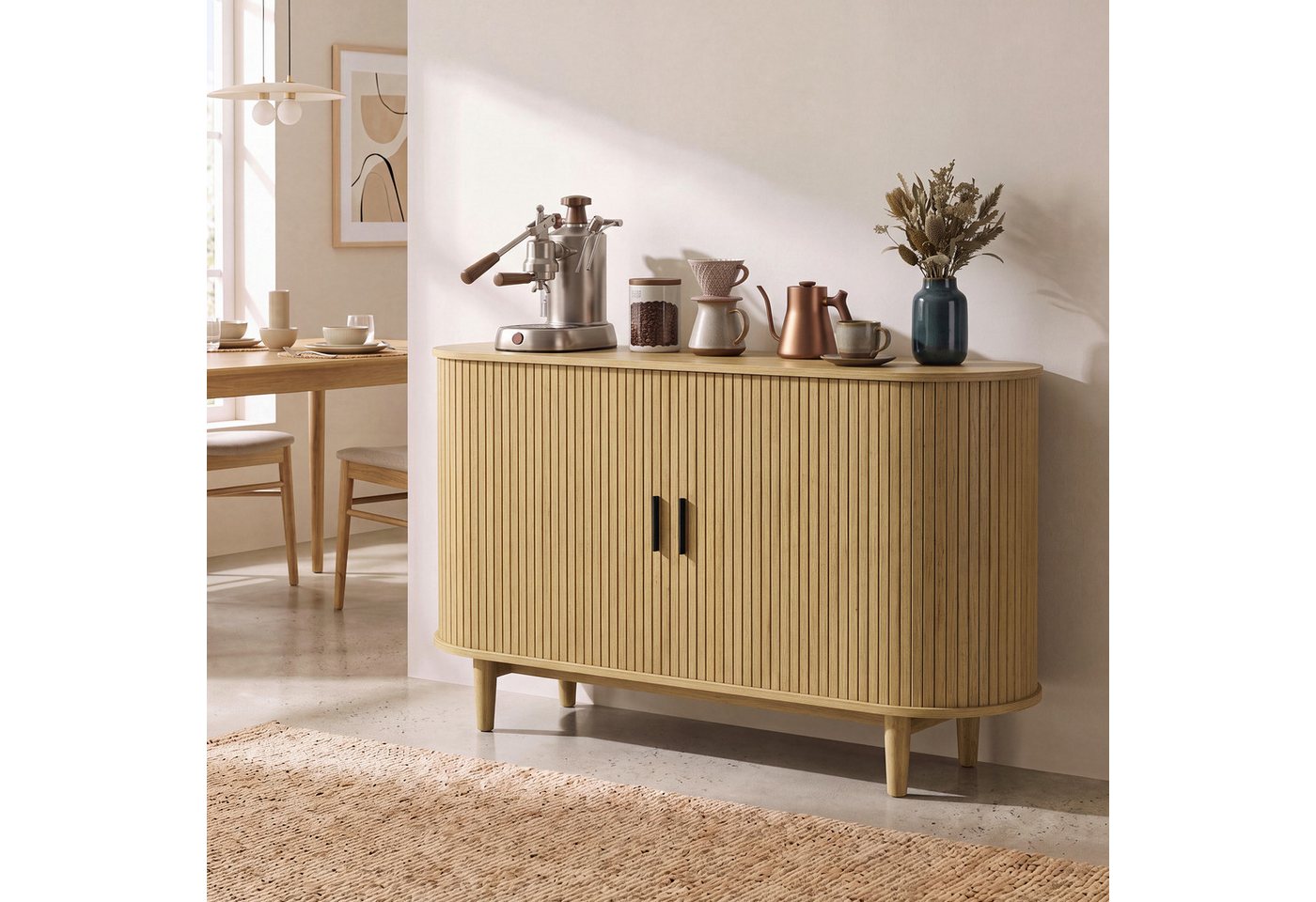 VASAGLE Sideboard mit Schiebetüren und Abgerundeten Ecken, Verstellbare Einlegeböden – Bild 3 von 5