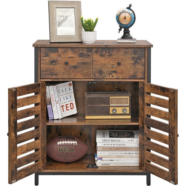 VASAGLE Sideboard Unterschrank Küchenaufbewahrungsschrank Lamellentüren, für Wohnzimmer Flur Büro Schlafzimmer Rustikal