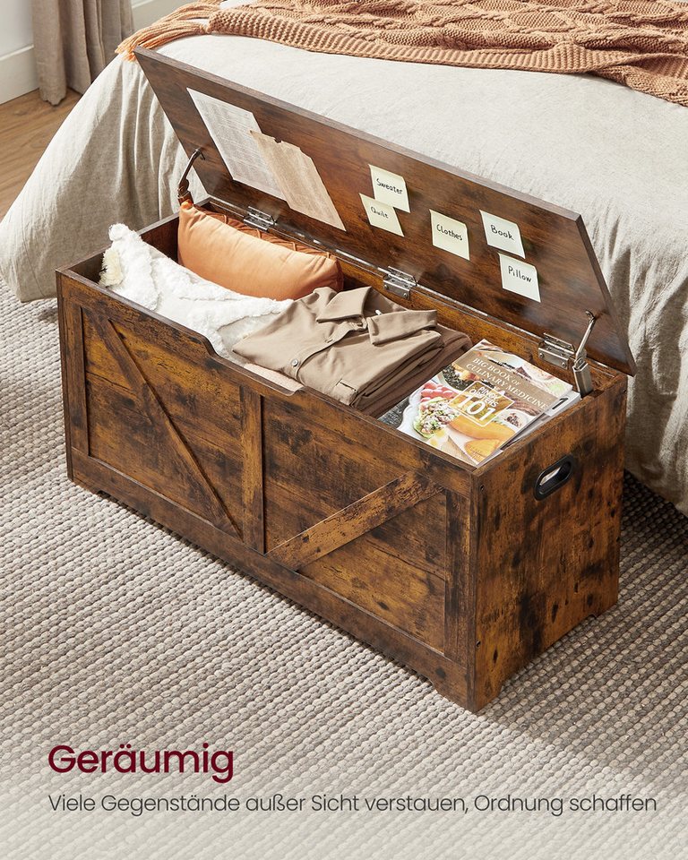 VASAGLE Sitzbank Schuhbank, mit Stauraum, Sitztruhe, 2 Sicherheitsscharniere, Aufbewahrungsschrank, 100 x 40 x 46,4 cm, Landhausstil – Bild 2 von 5