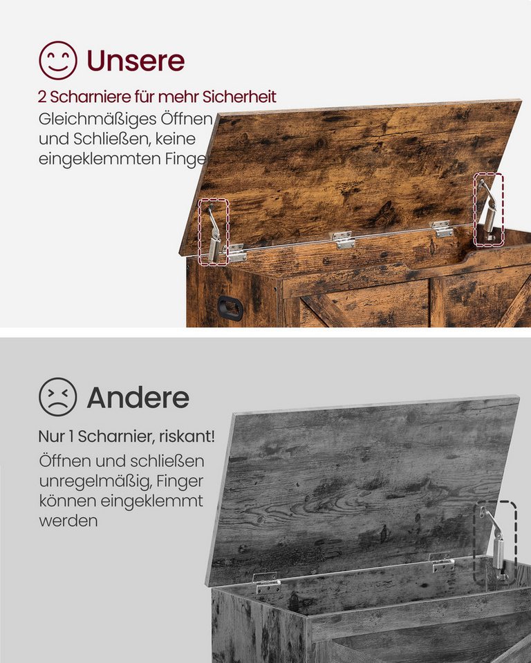 VASAGLE Sitzbank Schuhbank, mit Stauraum, Sitztruhe, 2 Sicherheitsscharniere, Aufbewahrungsschrank, 100 x 40 x 46,4 cm, Landhausstil – Bild 5 von 5
