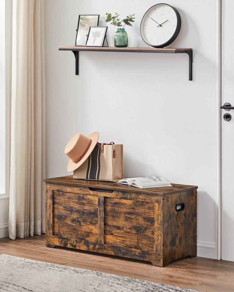 VASAGLE Sitzbank Schuhbank mit Stauraum, Sitztruhe mit 2 Sicherheitsscharnieren, Landhausstil, 40 x 100 x 46 cm, für Flur, Schlafzimmer, Wohnzimmer – Bild 2 von 5