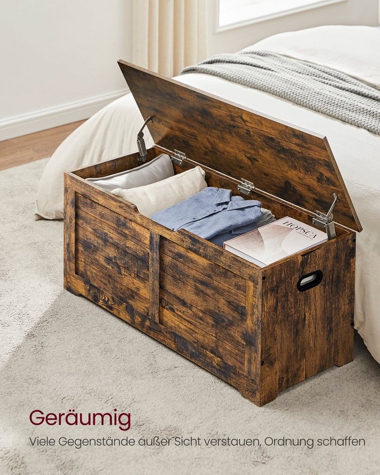 VASAGLE Sitzbank Schuhbank mit Stauraum, Sitztruhe mit 2 Sicherheitsscharnieren, Landhausstil, 40 x 100 x 46 cm, für Flur, Schlafzimmer, Wohnzimmer – Bild 3 von 5