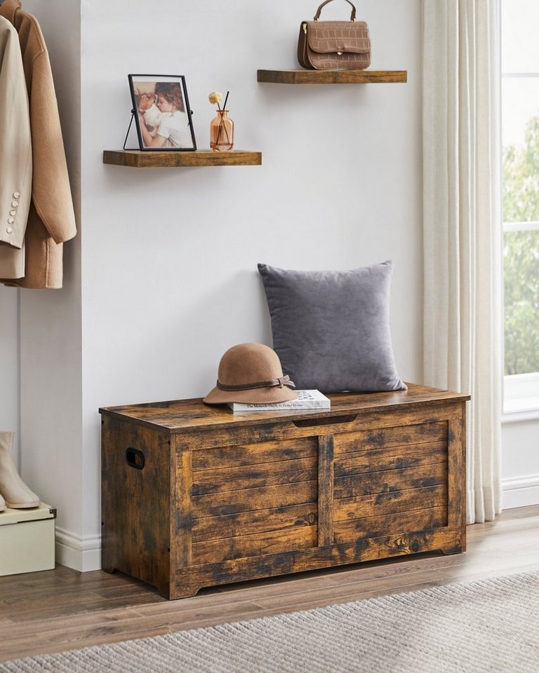 VASAGLE Sitzbank Schuhbank mit Stauraum, Sitztruhe mit 2 Sicherheitsscharnieren, Landhausstil, 40 x 100 x 46 cm, für Flur, Schlafzimmer, Wohnzimmer – Bild 4 von 5