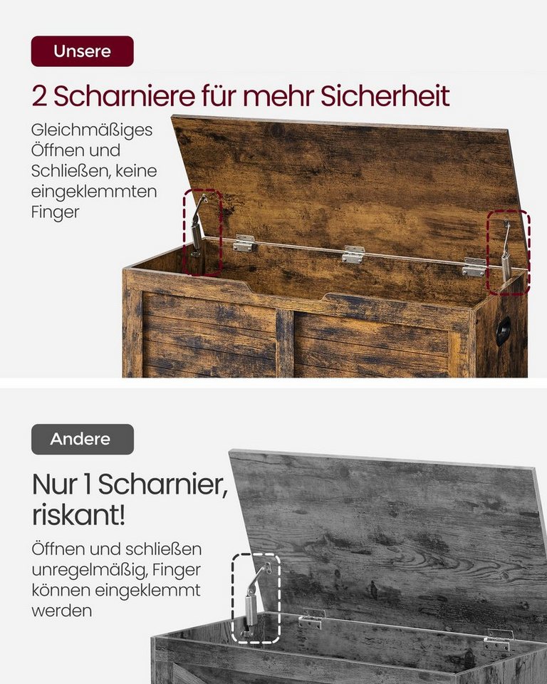 VASAGLE Sitzbank Schuhbank mit Stauraum, Sitztruhe mit 2 Sicherheitsscharnieren, Landhausstil, 40 x 100 x 46 cm, für Flur, Schlafzimmer, Wohnzimmer – Bild 5 von 5