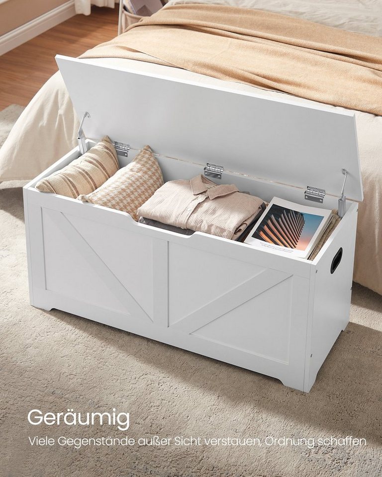 VASAGLE Sitzbank Schuhbank, mit Stauraum, Sitztruhe, 2 Sicherheitsscharniere, Aufbewahrungsschrank, 100 x 40 x 46,4 cm, Landhausstil – Bild 2 von 5