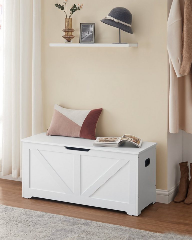 VASAGLE Sitzbank Schuhbank, mit Stauraum, Sitztruhe, 2 Sicherheitsscharniere, Aufbewahrungsschrank, 100 x 40 x 46,4 cm, Landhausstil – Bild 3 von 5