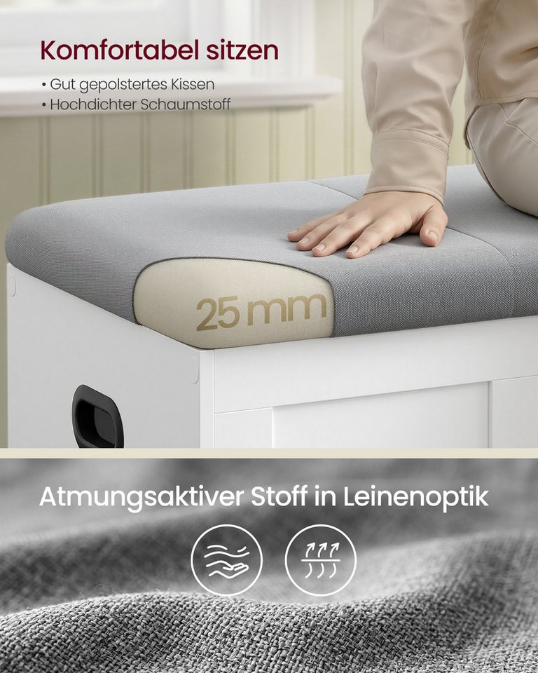 VASAGLE Sitzbank Truhe mit Deckel, Truhenbank mit Stauraum, für Flur, Schlafzimmer, 2 Sicherheitsscharniere, Schuhbank, 41 x 81 x 49 cm – Bild 3 von 5