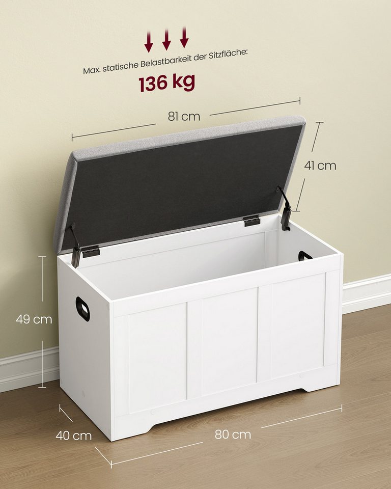VASAGLE Sitzbank Truhe mit Deckel, Truhenbank mit Stauraum, für Flur, Schlafzimmer, 2 Sicherheitsscharniere, Schuhbank, 41 x 81 x 49 cm – Bild 5 von 5
