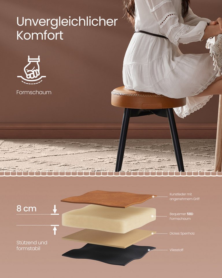 VASAGLE Sitzhocker Esszimmerstühle, Küchenstühle aus Kunstleder (4 St), Esszimmerstuhl, EKHO Series, schminktisch stuhl, 48,2 cm hoch – Bild 5 von 5