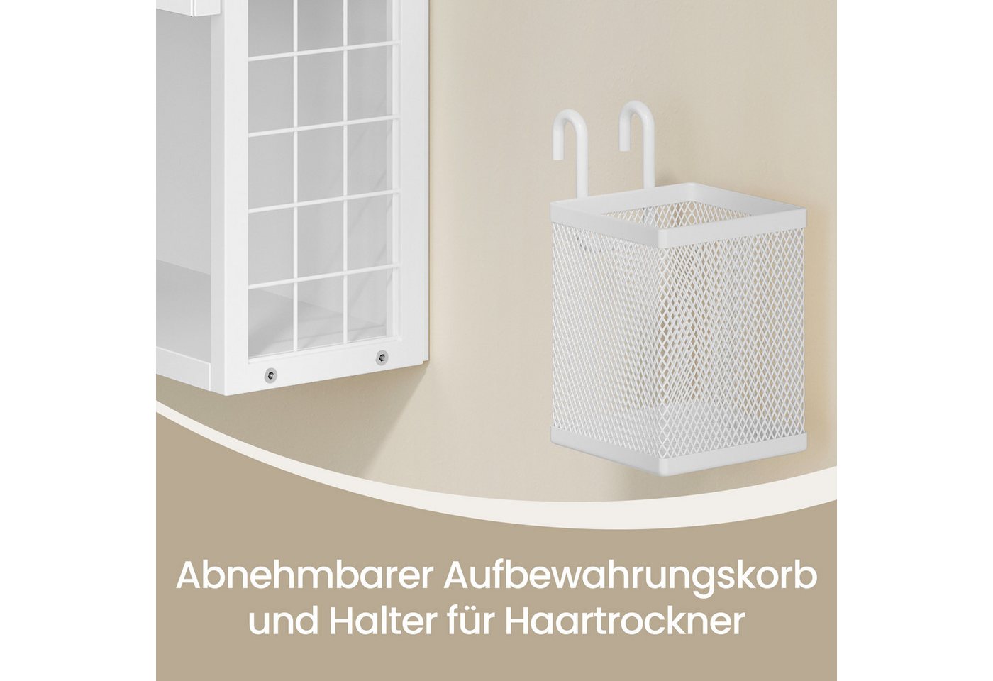 VASAGLE Spiegelschrank Badezimmerschrank, Badschrank, Wandschrank (mit LED-Beleuchtung) mit Stecker, Hängekorb, Haartrockner-Halter,56 x 13 x 58 cm – Bild 4 von 5