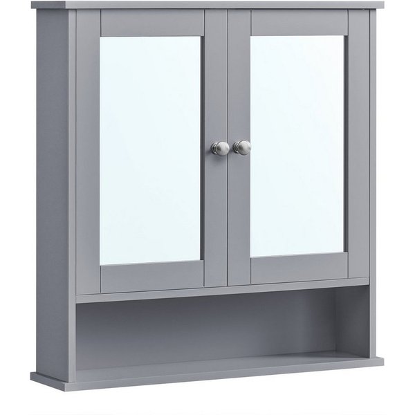 VASAGLE Spiegelschrank Badschrank, Wandschrank, Hängeschrank, Wandmontage mit 2 Spiegeltüren und offenem Fach, 56.5 cm x 58.5 cm x 13 cm