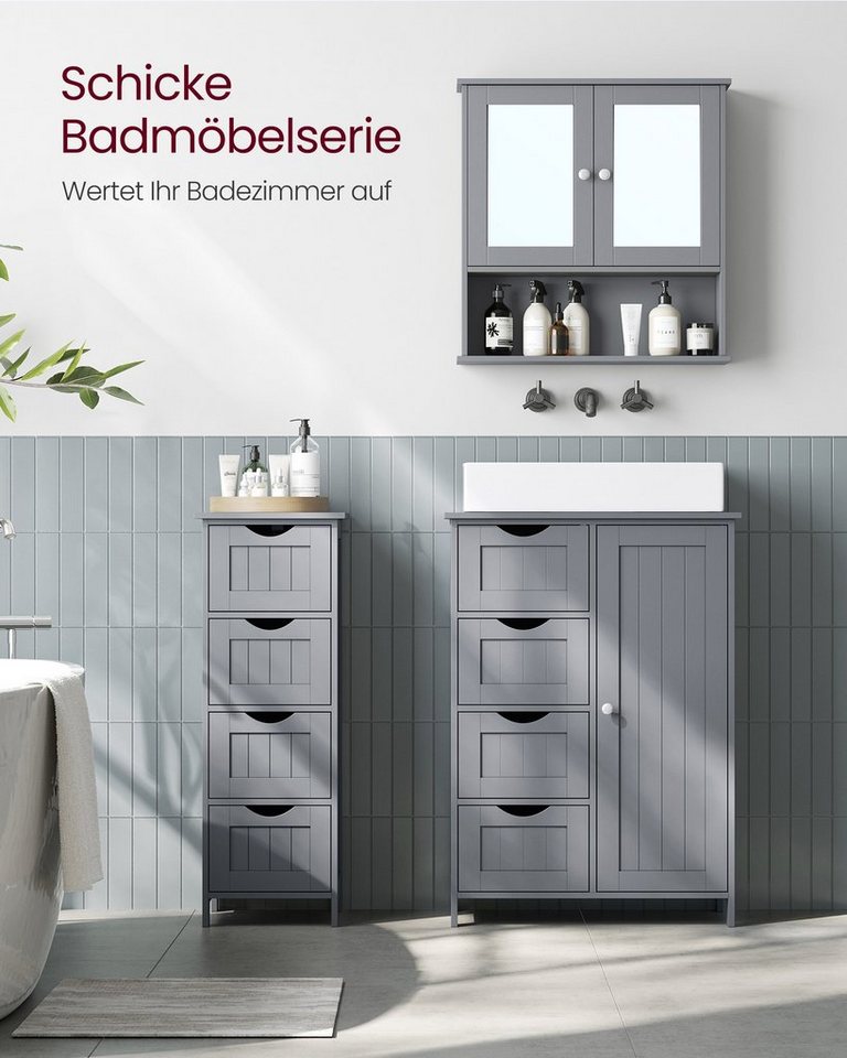 VASAGLE Spiegelschrank Badschrank, Wandschrank, Hängeschrank, Wandmontage mit 2 Spiegeltüren und offenem Fach, 56.5 cm x 58.5 cm x 13 cm – Bild 5 von 5