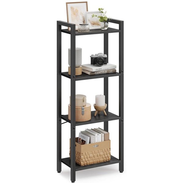 VASAGLE Standregal Bücherregal, 40 x 24 x 107 cm, für Wohnzimmer, Arbeitszimmer und Flur, mit 4 Ebenen, Aufbewahrungsregal, Stahlgestell, ebenholzschwarz