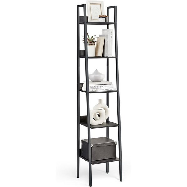 VASAGLE Standregal Bücherregal, Leiterregal mit 5 Ebenen, schmales freistehendes, Regal für Arbeitszimmer, Wohnzimmer, Industrie-Design, 33,8x170x30 cm