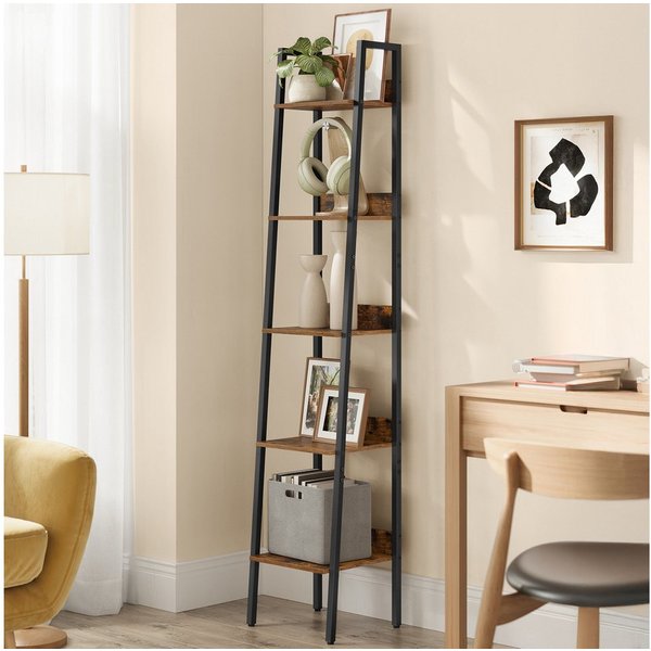 VASAGLE Standregal Bücherregal, Leiterregal mit 5 Ebenen, schmales freistehendes, Regal für Arbeitszimmer, Wohnzimmer, Industrie-Design, 33,8x170x30 cm