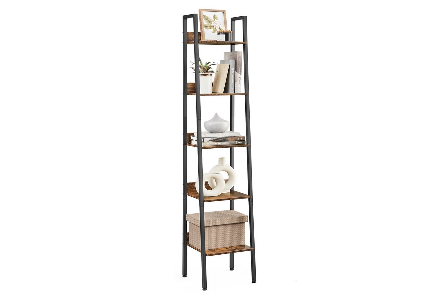 VASAGLE Standregal Bücherregal, Leiterregal mit 5 Ebenen, schmales freistehendes, Regal für Arbeitszimmer, Wohnzimmer, Industrie-Design, 33,8x170x30 cm – Bild 2 von 5