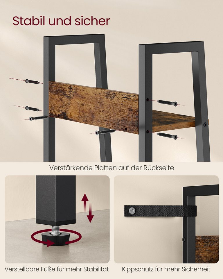 VASAGLE Standregal Bücherregal, Leiterregal mit 5 Ebenen, schmales freistehendes, Regal für Arbeitszimmer, Wohnzimmer, Industrie-Design, 33,8x170x30 cm – Bild 4 von 5
